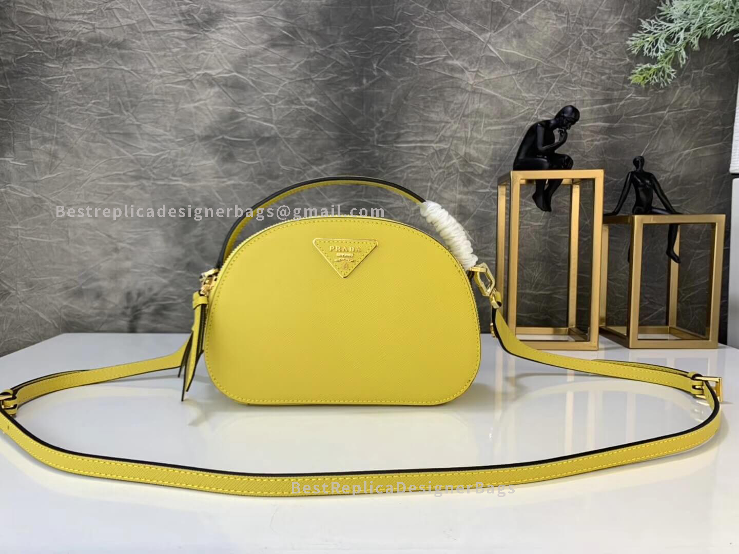 Prada Yellow Odette Saffiano Leather Bag GHW 123